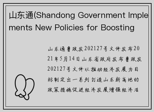 山东通(Shandong Government Implements New Policies for Boosting Economy)